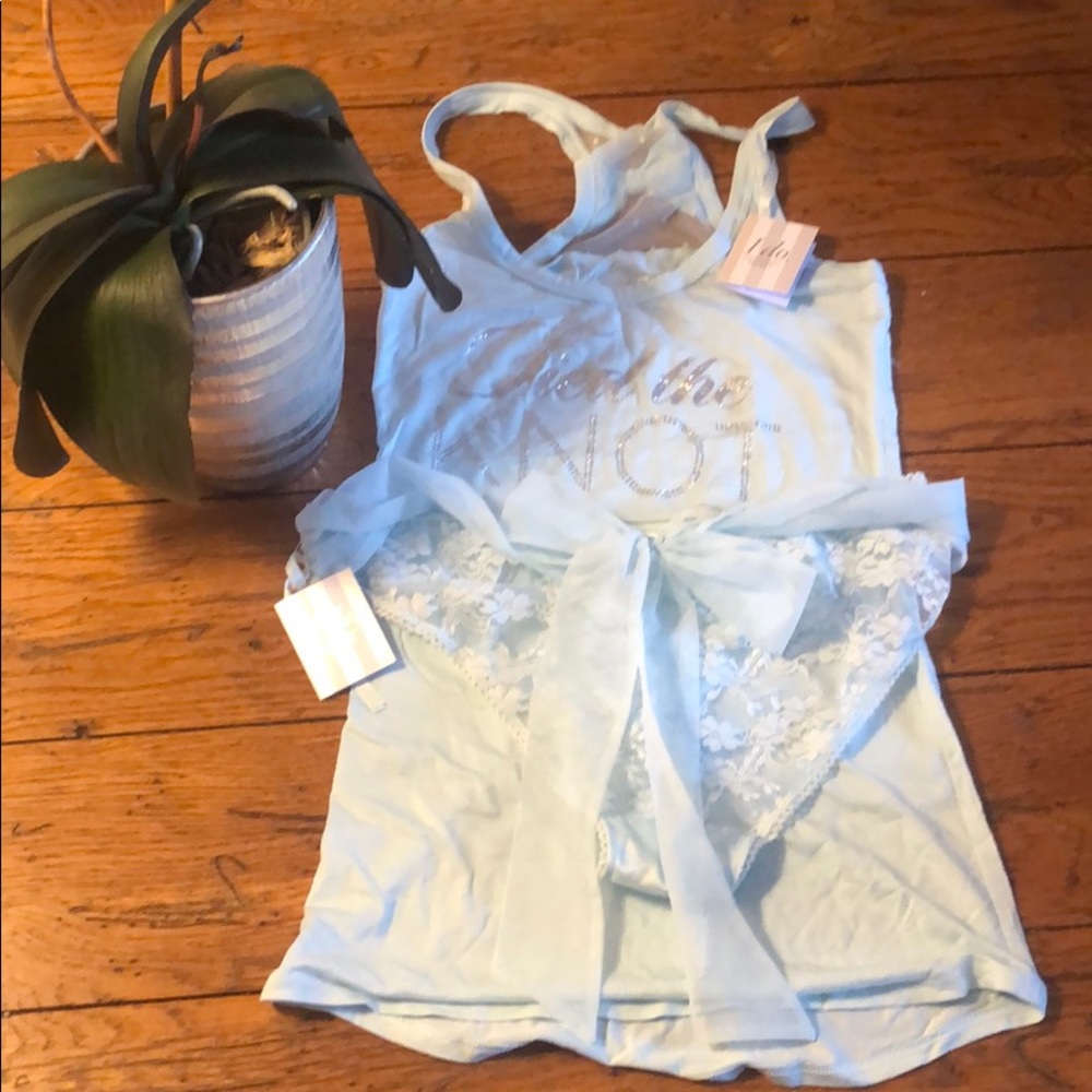 Victoria’s Secret Bridal bikini + Bridal tank top.